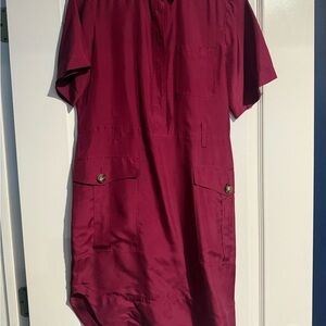 Burberry Deep Berry Shift Dress with Patch Pockets